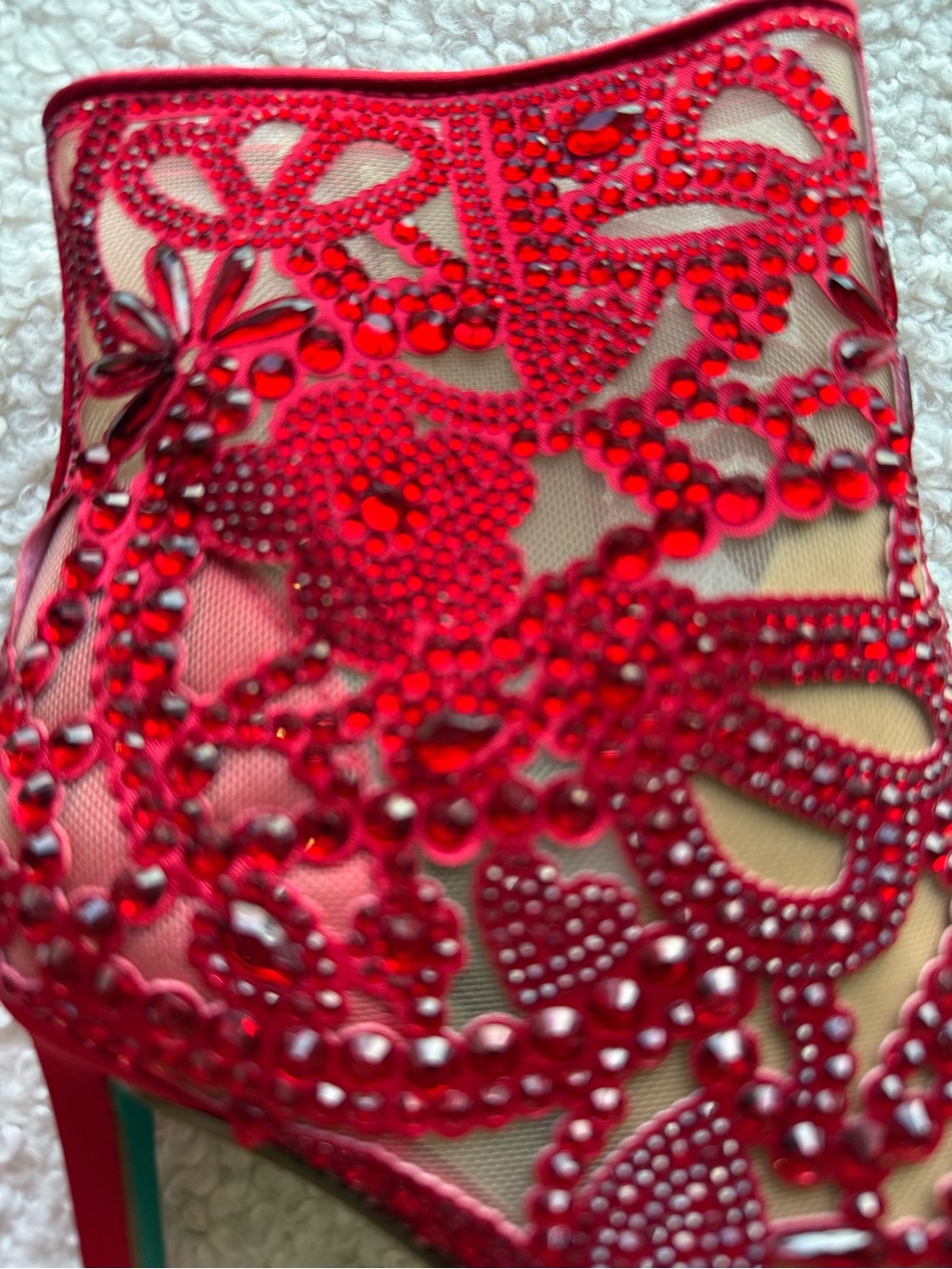 Betsey Johnson Red Embellished Lace Pointed-Toe Stiletto Ankle Boots - Picture 2 of 16